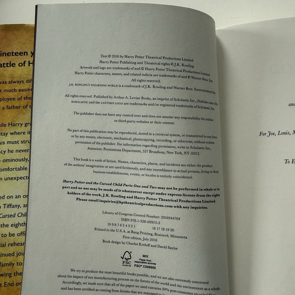 HARRY POTTER AND THE CURSED CHILD Special Rehearsal Edition FIRST PRINTING HC - Picture 5 of 7